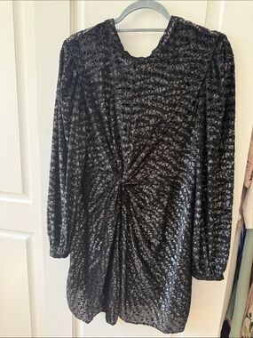 AllSaints Black Leopard Print Dress with Subtle Metallic Detail